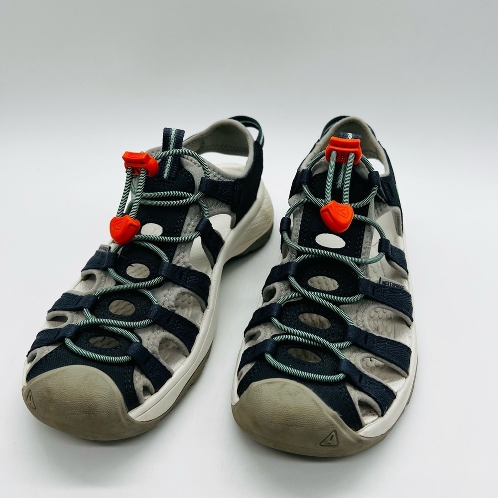 Keen Women's Black Navy Gray Outdoor Sandals with Orange Accents